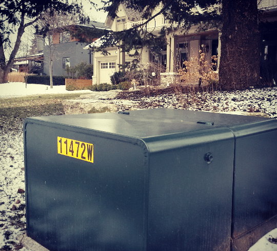 Green boxes such as these, seen in Lorne Park on Wednesday, Jan. 20, 2016, are being targeted by thieves, say Peel Police (Photo: Kelly Roche/QEW South Post)
