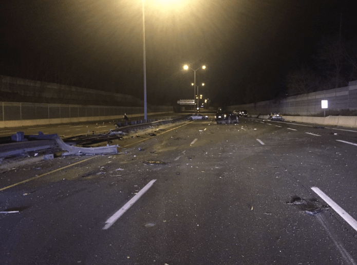 A serious crash closed the QEW on Friday, Apr. 29, 2016. A man is in hospital with life-threatening injuries. (Photo: Ontario Provincial Police)