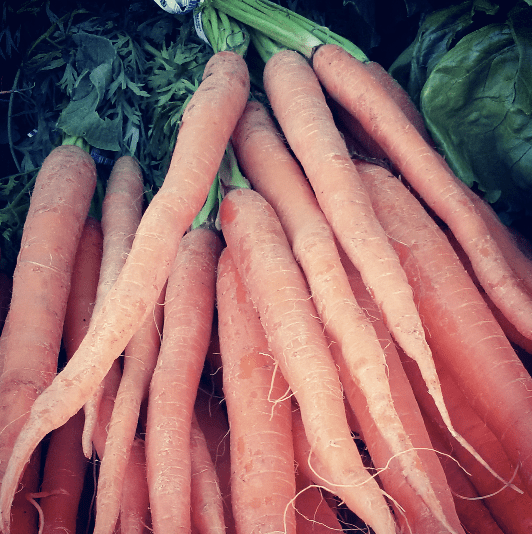 Fresh food, including carrots are among the Ontario-grown produce available at the Lions Farmers' Markets in downtown Mississauga. The markets open the June 1 and June 5. (Photo: Kelly Roche/QEW South Post)