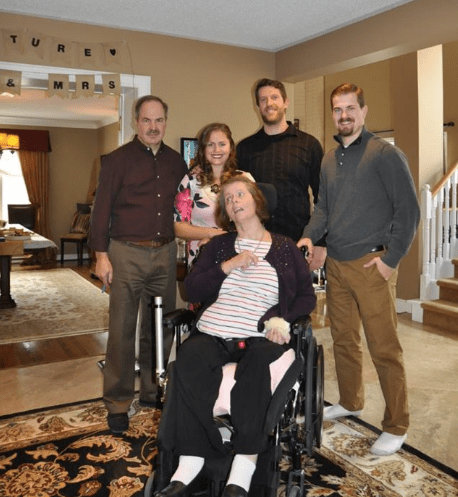 The Keep Lori Moving Golf Day takes place Thursday, June 30, 2016, at the Piper's Heath Golf Club. Funds support the Fasano family of Streetsville. Lori Fasano, centre, is supported by her husband Dave, daughter Alison, future son-in-law Christopher Mooney, and son, Scott. (Photo: Lori Fasano Trust)