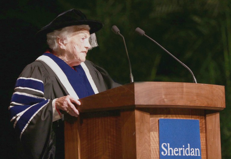 Hazel McCallion delivers her installation address at the Living Arts Centre on Monday, June 6, 2016. (CNW Group/Sheridan College)