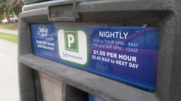 'Parking vehicle in parking space governed by a parking machine without clearly displaying receipt' was a common infraction in Mississauga in 2015 and 2014. (Photo: Kelly Roche/QEW South Post)