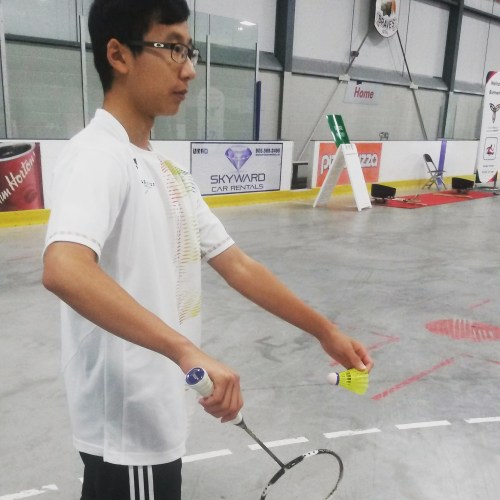 Connor Mak, 14, is gets his badminton serve on at the Hershey Centre during a media preview of the Ontario Summer Games on Wednesday, Aug. 3, 2016. (Photo: Kelly Roche/QEW South Post)
