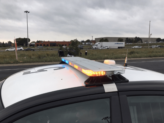 A woman is dead and man is in hospital after a single vehicle rollover collision on Hwy. 401 in Mississauga on Saturday, Sept. 17, 2016. (Photo: OPP)