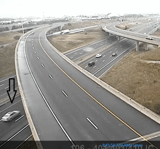 Ontario Provincial Police are looking for a silver vehicle in connection with a fatal rollover on Hwy. 401 near Hwy. 403 on Sept. 17, 2016. Rosario L. Parchamento of Mississauga was pronounced dead at the scene. (Photo: OPP handout) 