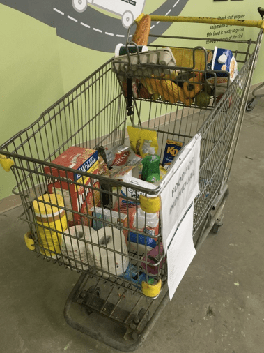 An $11 donation provides food bank clients with items such as the ones in this grocery cart. (Photo: The Mississauga Food Bank)